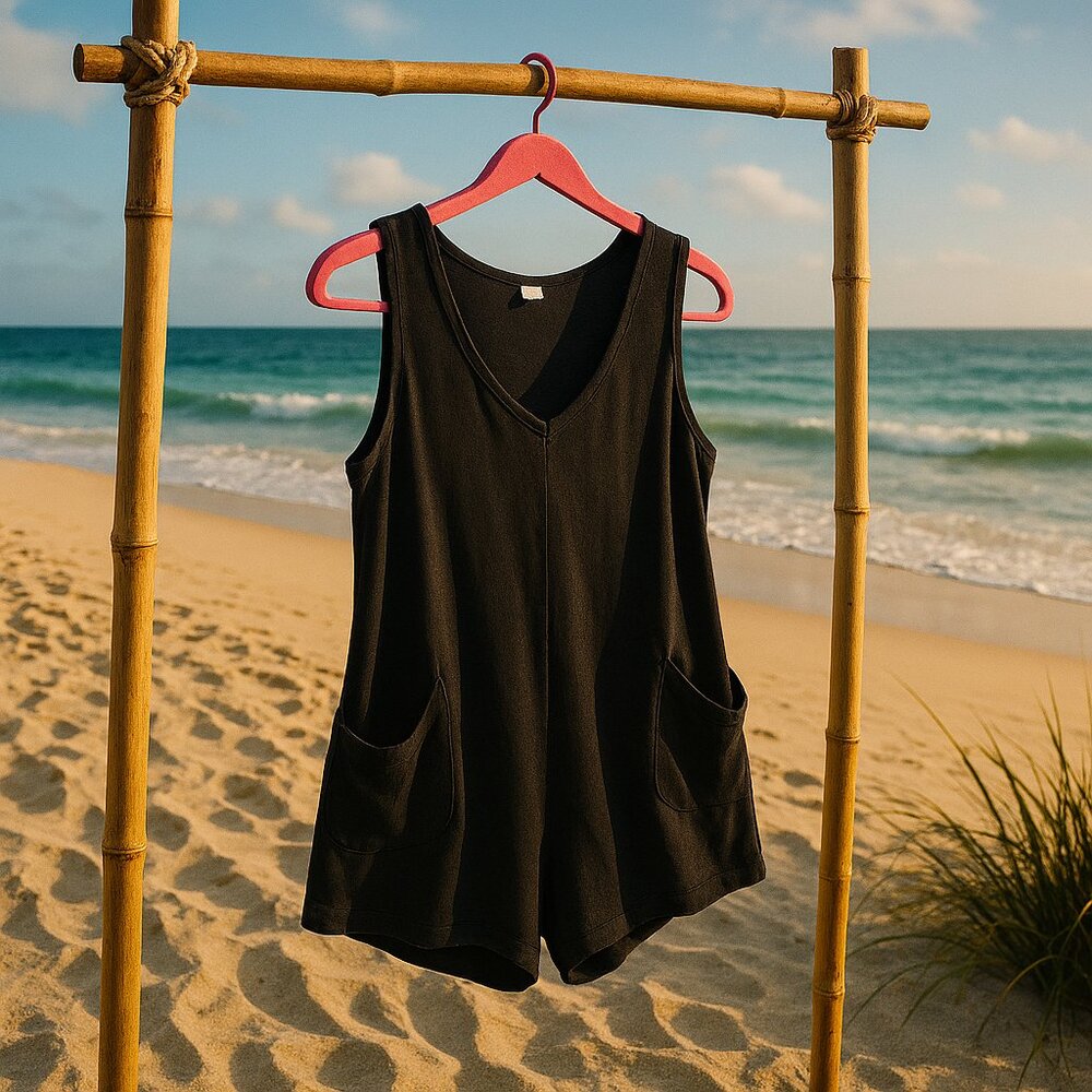 Arabess Black Sleeveless Romper Shorts